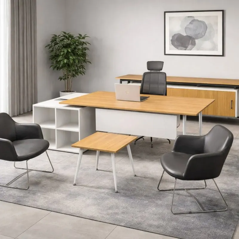 ATOM MARBELLA MDF YÖNETİCİ OFİS TAKIMI TEAK BEYAZ